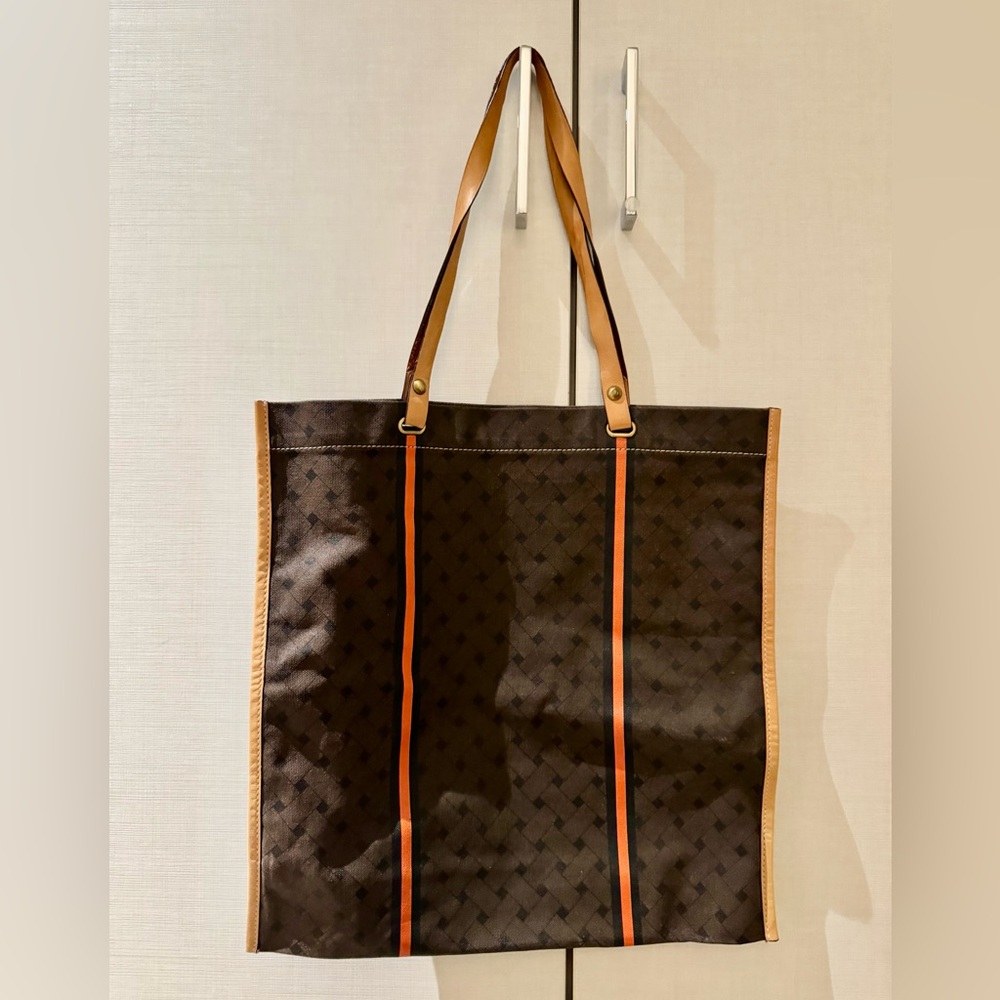 Cole Haan Brown & Orange Canvas Tote with Leather Handles.